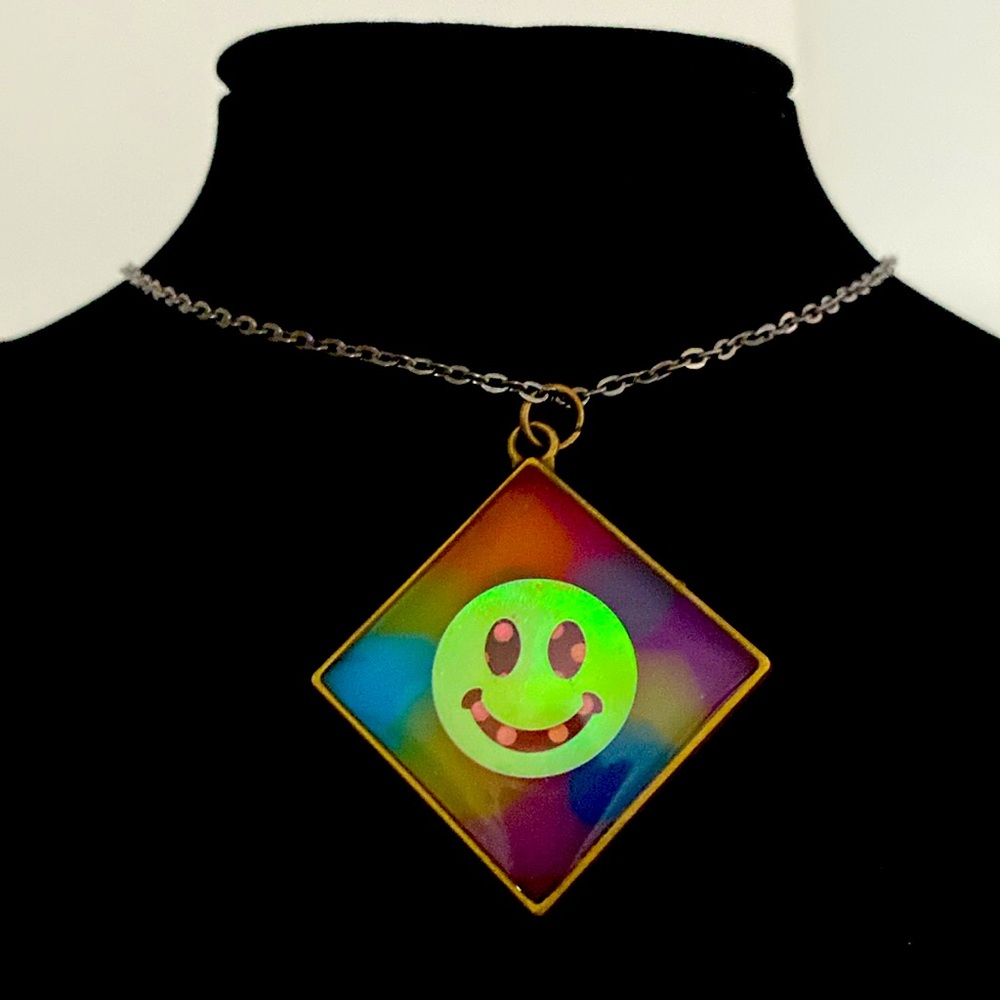 Colorful Smiley Face Pendant Necklace- Handmade with resin